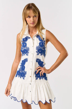 ILD5195 EMBROIDERED COLLAR BUTTON DOWN MINI DRESS