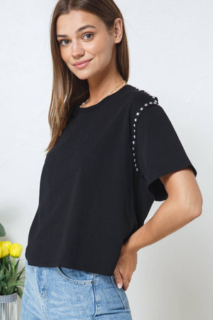 Cotton Studded Short Slv Crop Tee