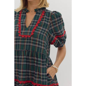 Plaid print v-neck mini dress