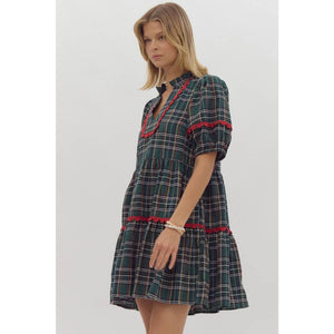 Plaid print v-neck mini dress