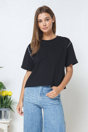 Cotton Studded Short Slv Crop Tee