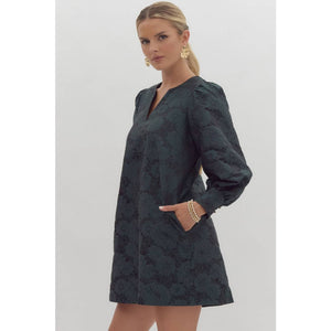 Jacquard v neck mini dress