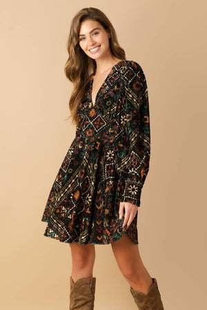 Printed velvet mini dress