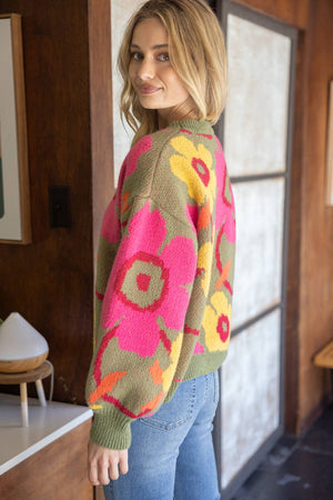 Multi Color Floral Long Sleeve Sweater