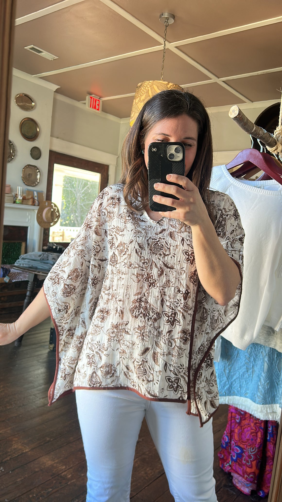 Brown and White Patterned Poncho
