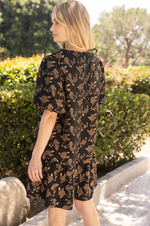 Rose Printed Tier Puff Sleeve Dress