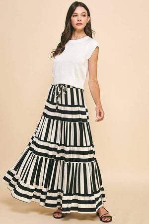 STRIPE TIERED MAXI SKIRT