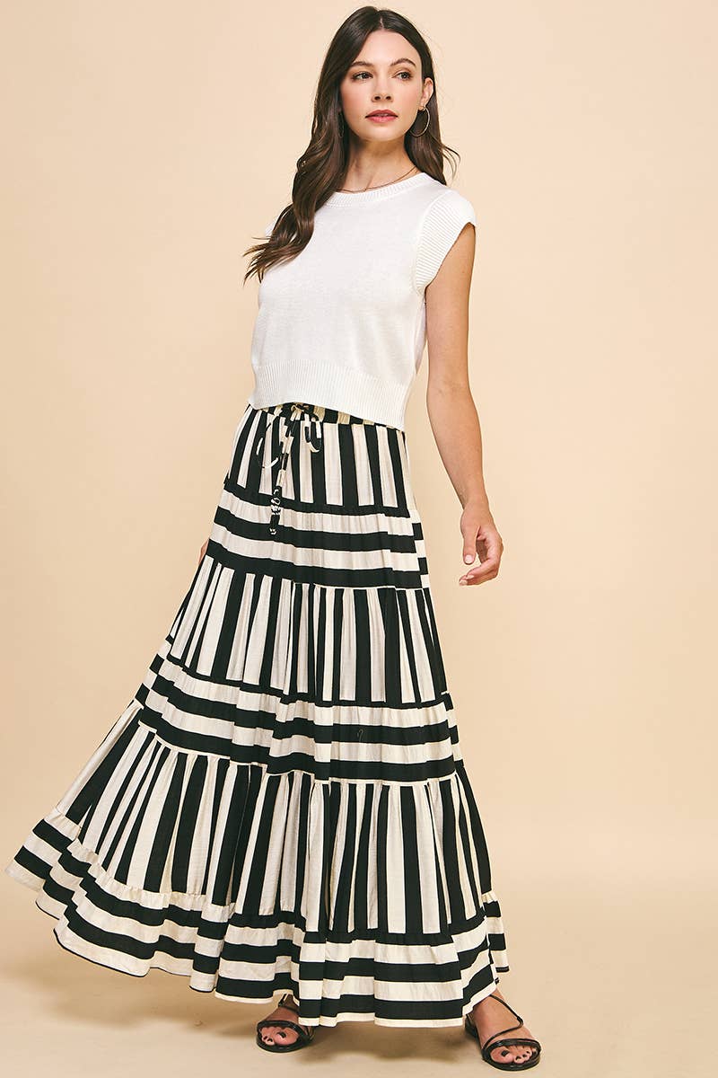 STRIPE TIERED MAXI SKIRT