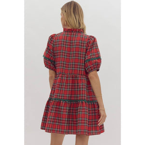 Plaid print v-neck mini dress