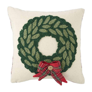 Wreath Tartan Hook Wool Pillow