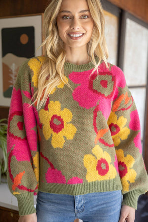 Multi Color Floral Long Sleeve Sweater