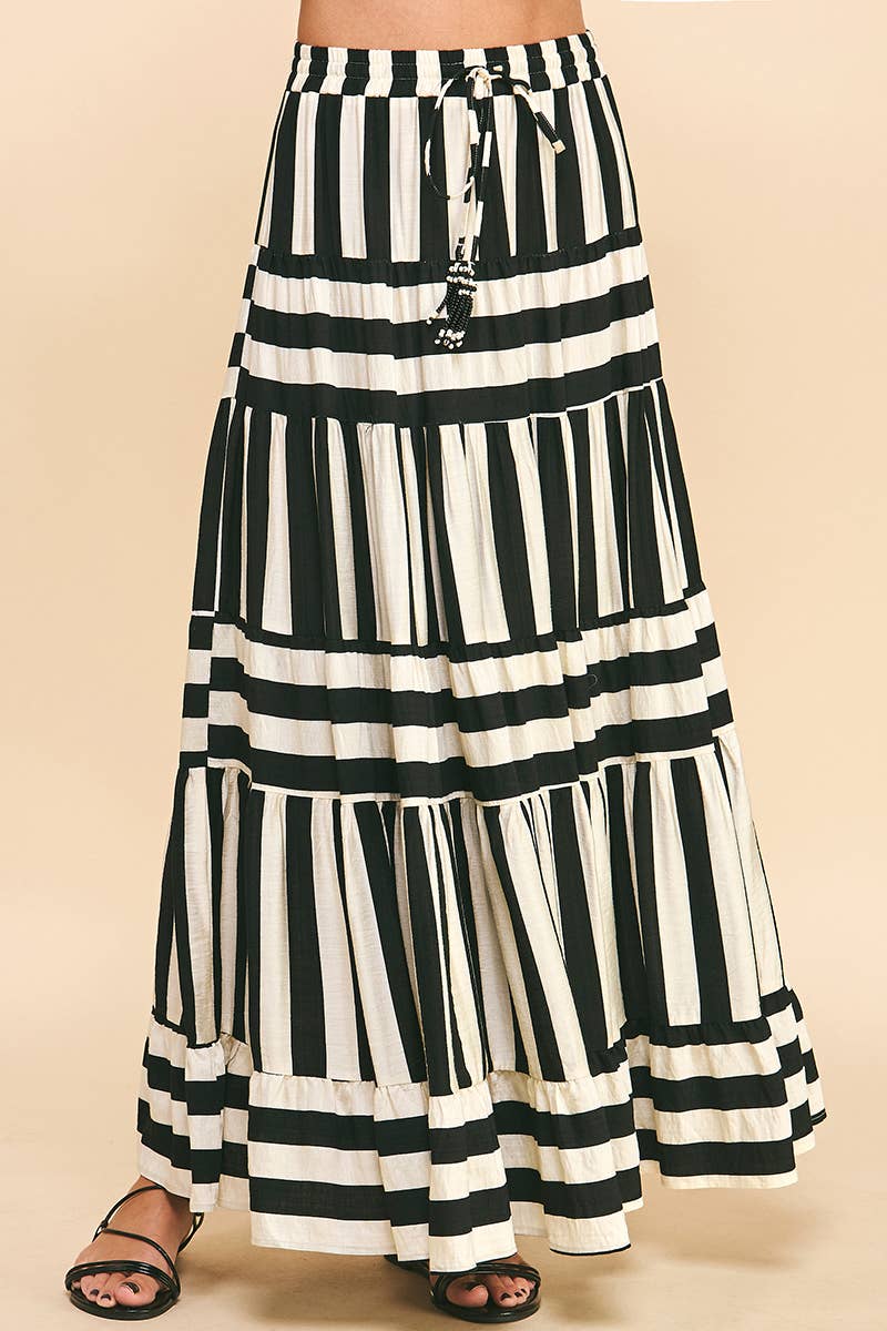 STRIPE TIERED MAXI SKIRT