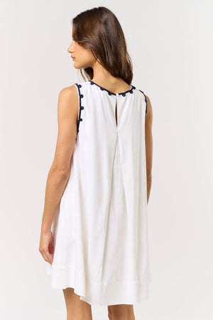 BOAT NECK EMBROIDERED SHIFT DRESS