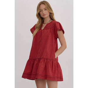 Gingham v-neck mini dress