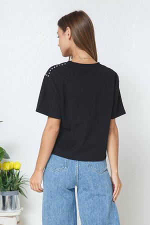 Cotton Studded Short Slv Crop Tee