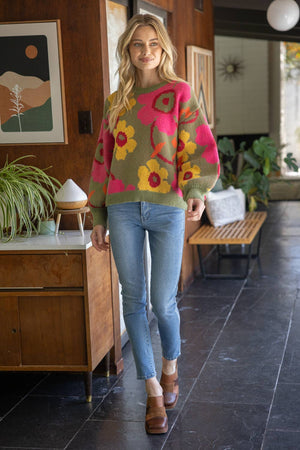 Multi Color Floral Long Sleeve Sweater