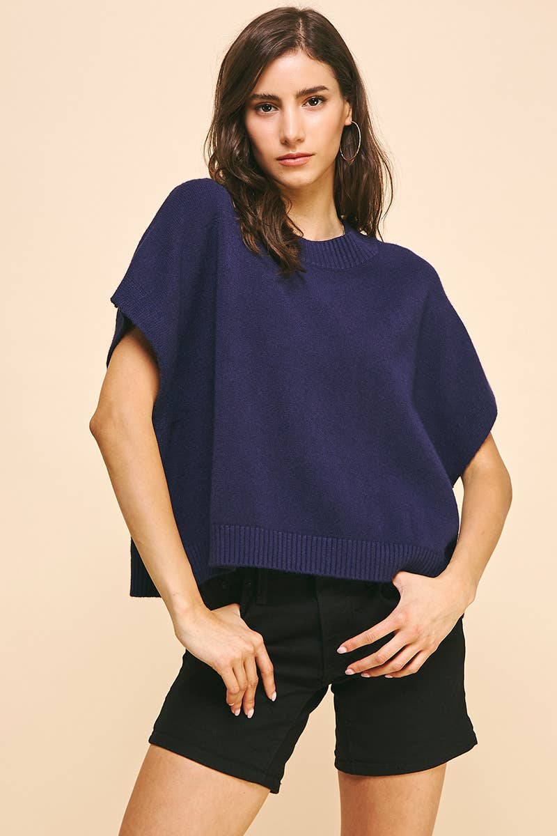 DROPPED SHOULDER SWEATER TOP - NAVY