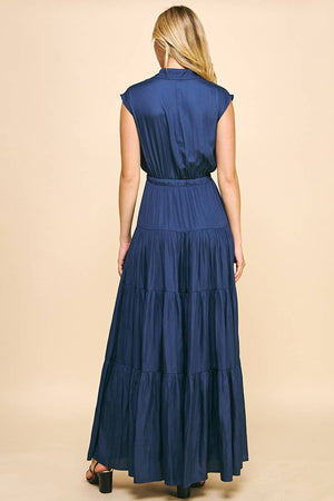 SLEEVELESS TIERED MAXI DRESS - DUSTY NAVY