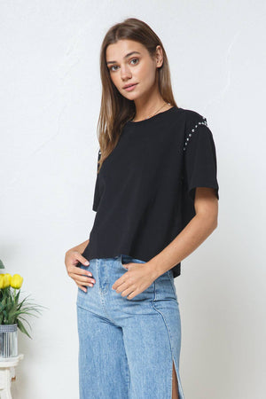 Cotton Studded Short Slv Crop Tee