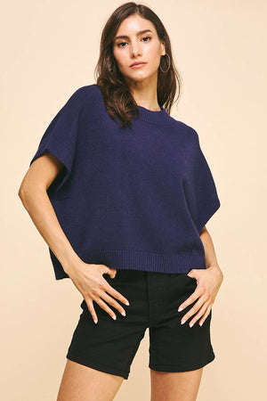 DROPPED SHOULDER SWEATER TOP - NAVY