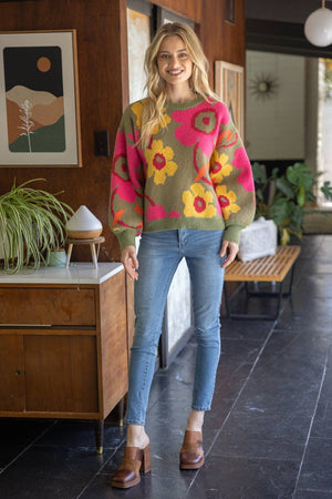 Multi Color Floral Long Sleeve Sweater