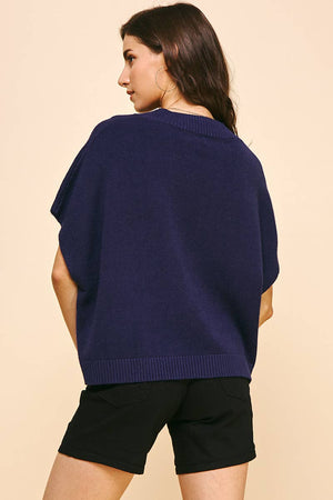 DROPPED SHOULDER SWEATER TOP - NAVY