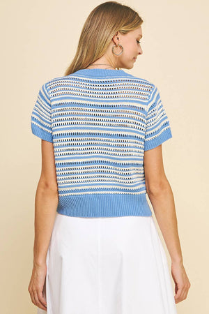 EYELET STRIPE SWEATER