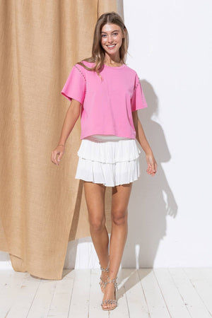 Cotton Studded Short Slv Crop Tee