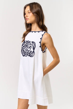 BOAT NECK EMBROIDERED SHIFT DRESS