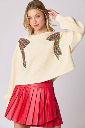 Christmas Bow Sequins Embroidery Sweatshirt