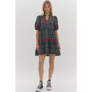 Plaid print v-neck mini dress