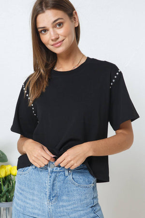 Cotton Studded Short Slv Crop Tee