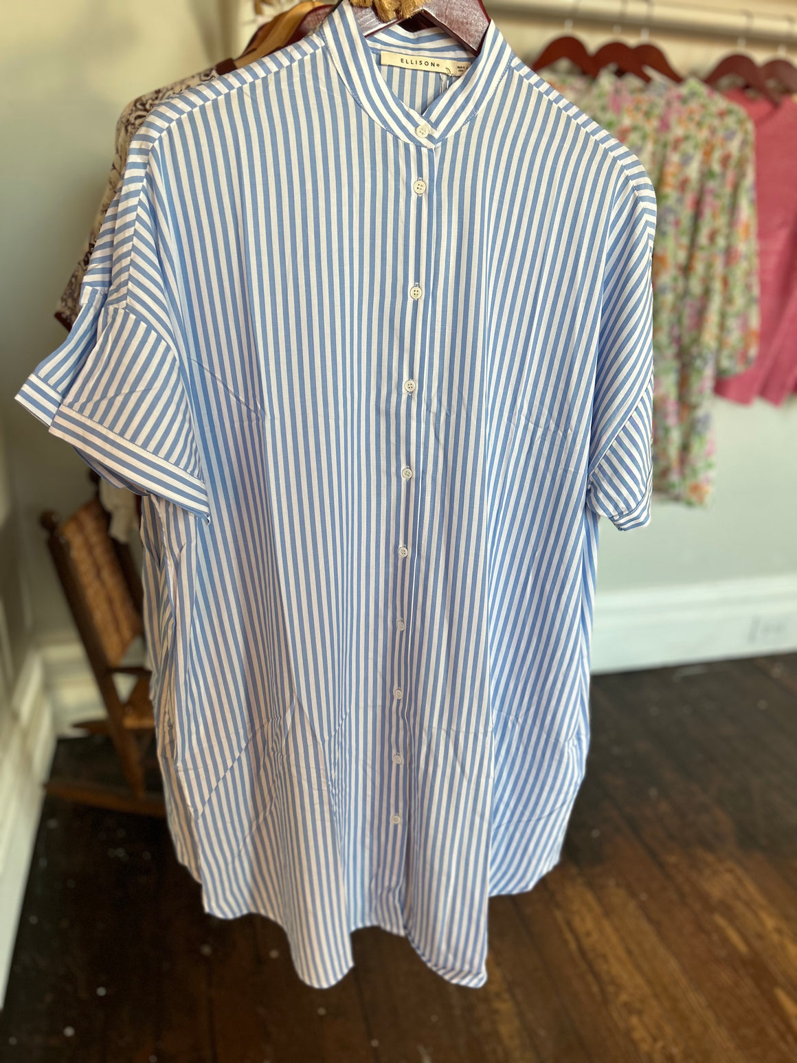 Blue and White Stripped Button Up Dress