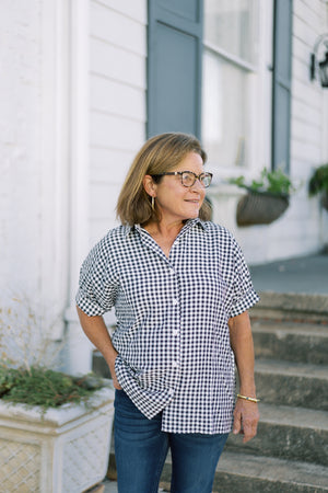 Plaid Print Button Up Oversize Blouse Shirt