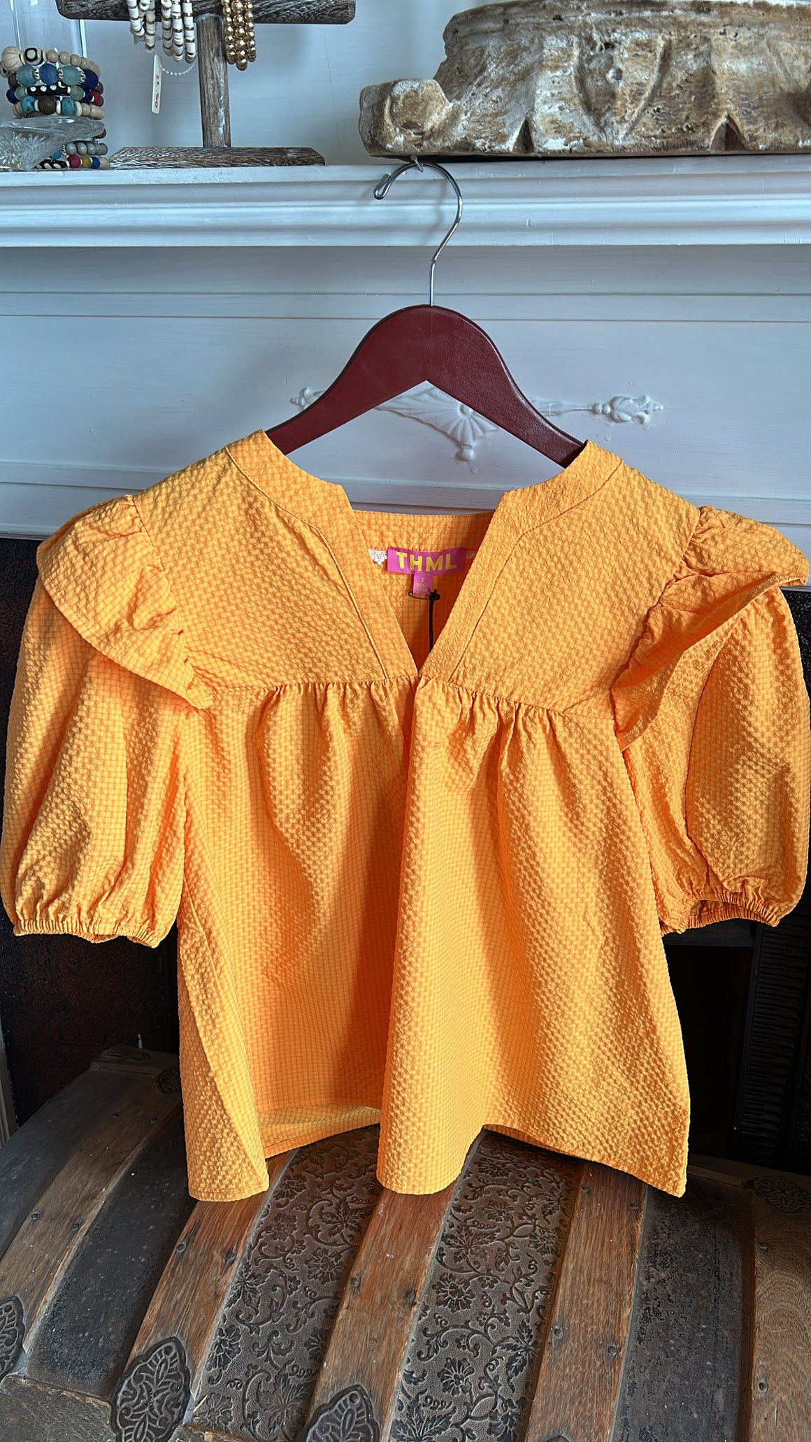 Orange Puff Sleeve Blouse