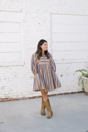 Stripe print Babydoll sleeve mini dress