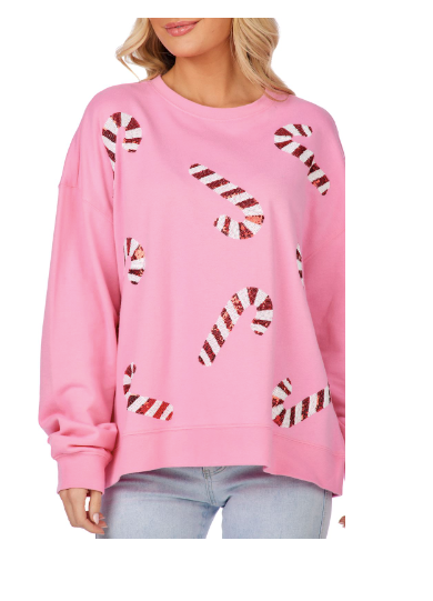 Pink Candy Cane Sparkle Sweatshirt