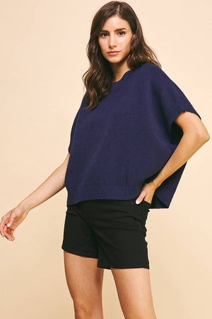 DROPPED SHOULDER SWEATER TOP - NAVY