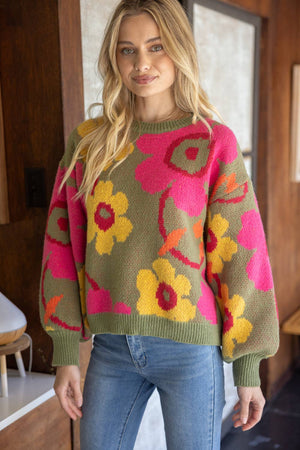 Multi Color Floral Long Sleeve Sweater