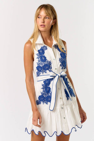 ILD5195 EMBROIDERED COLLAR BUTTON DOWN MINI DRESS