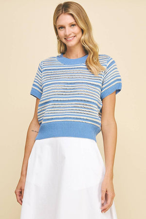 EYELET STRIPE SWEATER