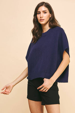 DROPPED SHOULDER SWEATER TOP - NAVY