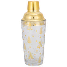 Glass Cocktail Shaker w Gold Trees