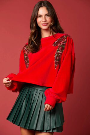 Christmas Bow Sequins Embroidery Sweatshirt