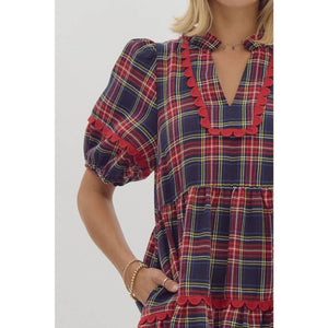 Plaid print v-neck mini dress