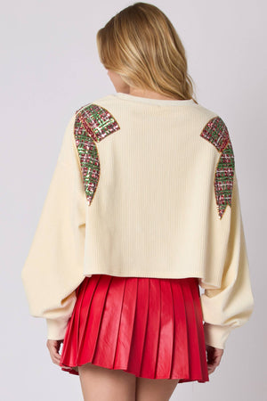 Christmas Bow Sequins Embroidery Sweatshirt