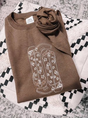 Embroidered Cowgirl Boots Sweatshirt