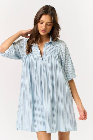 STRIPED COLLARED SHIRT DRESS