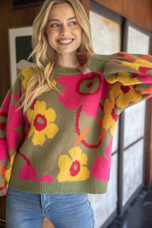 Multi Color Floral Long Sleeve Sweater