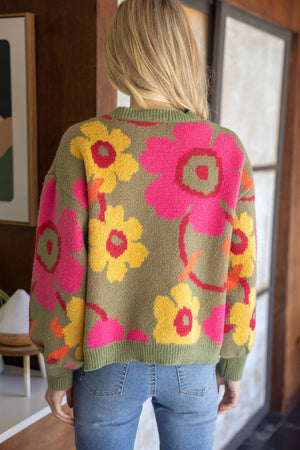 Multi Color Floral Long Sleeve Sweater